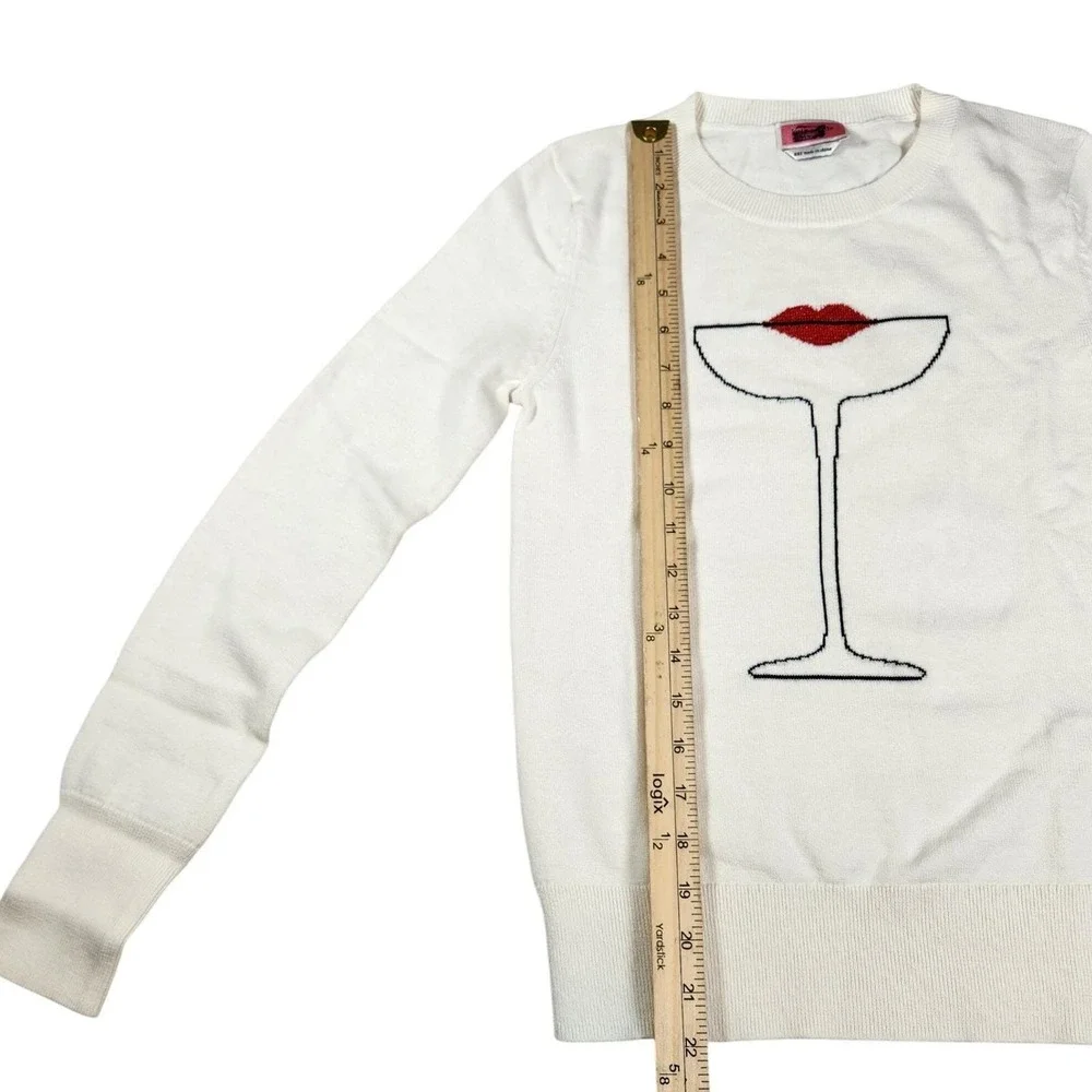 Kate Spade‎ New York Cocktail Kiss Martini Sweater Cream Red Lips XXS NWOT